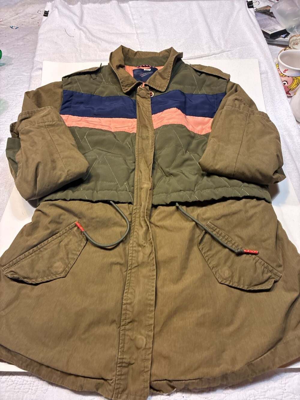 Scotch & Soda Amsterdams Blauw Colorblock Quilted Utility Jacket